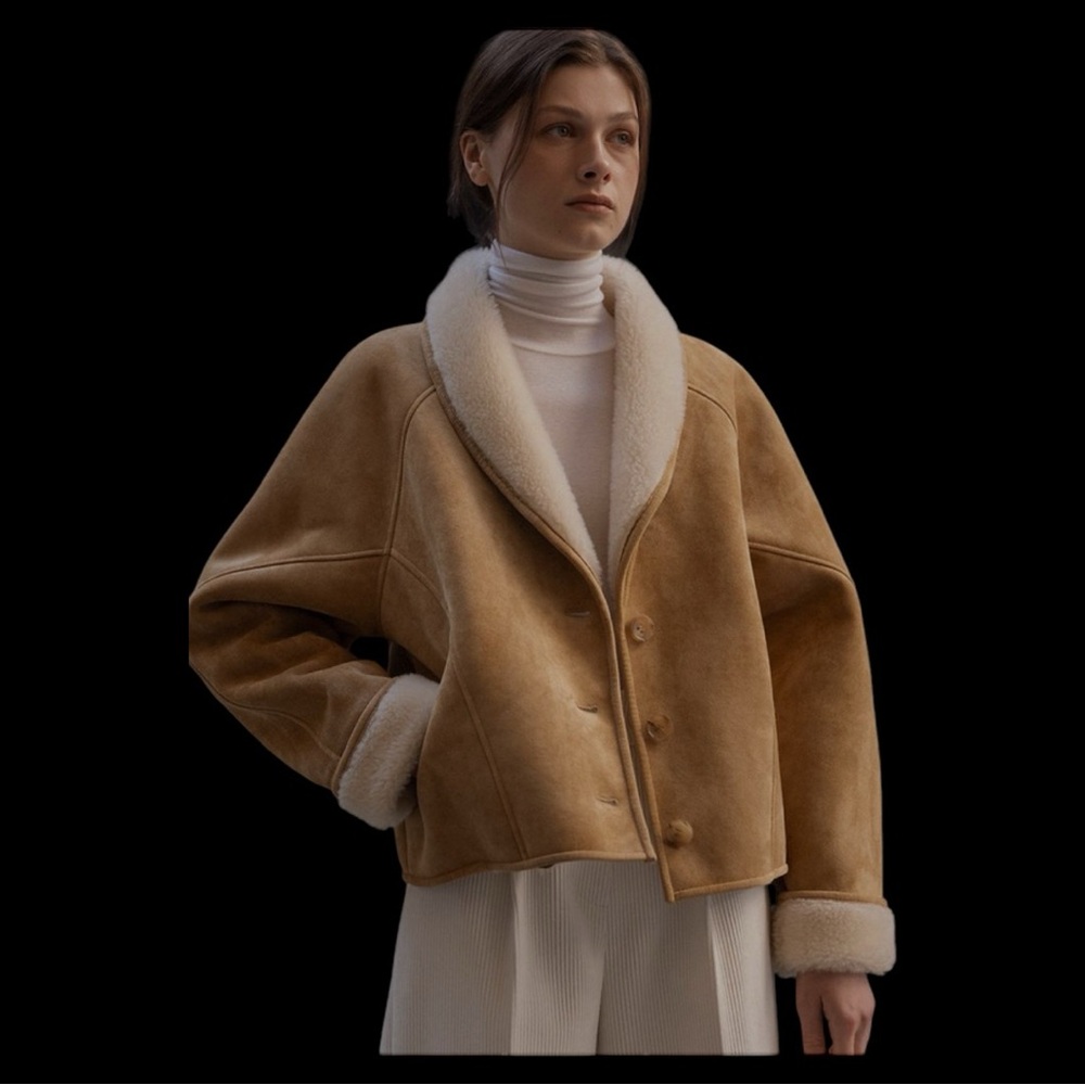 LE  Signature Faux Shearling Jacket _ Beige